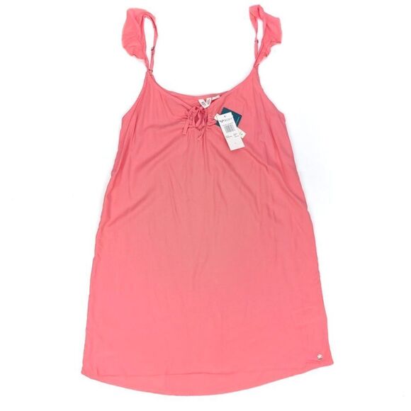 NWT Roxy Future Thoughts Woven Strappy Mini Dress in Ruffled Tea Rose Pink Large - Picture 1 of 9